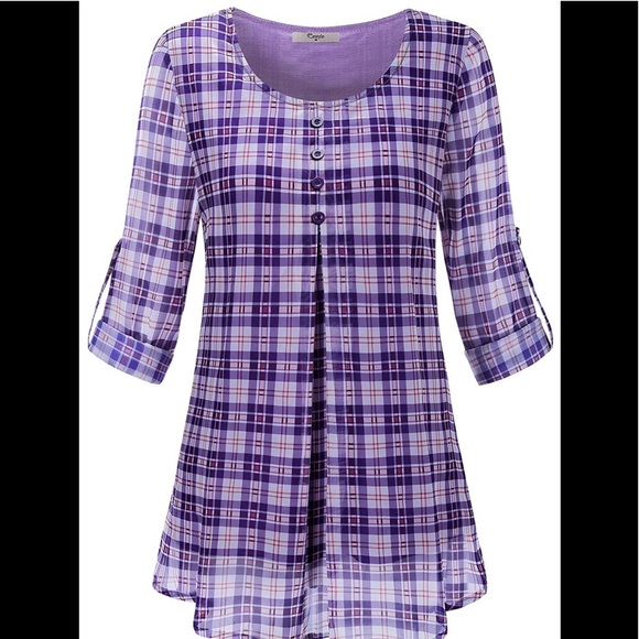 🆕Beautiful Purple Roll up long sleeve Chiffon Top - Picture 2 of 5